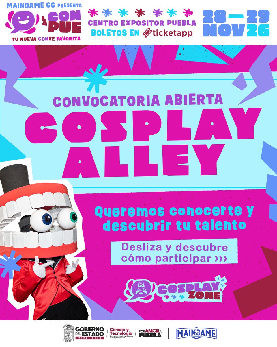 LaConPue's tweet photo. Postúlate para formar parte del Cosplay Alley de La ConPue y conecta con nuestra comunidad.

📝 Completa el formulario:
https://t.co/sEYKZ8mzKD

📅 28 y 29 de noviembre
📍 Centro Expositor de Puebla

Tu nueva conve favorita. https://t.co/bcsvi6b9A3