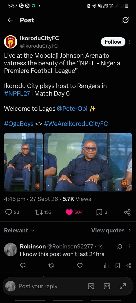 Robinson92277's tweet photo. @trigottista @IkoroduCityFC I said it before they deleted the post, Obi will run these people mad very soon https://t.co/5FWz5ASwMW
