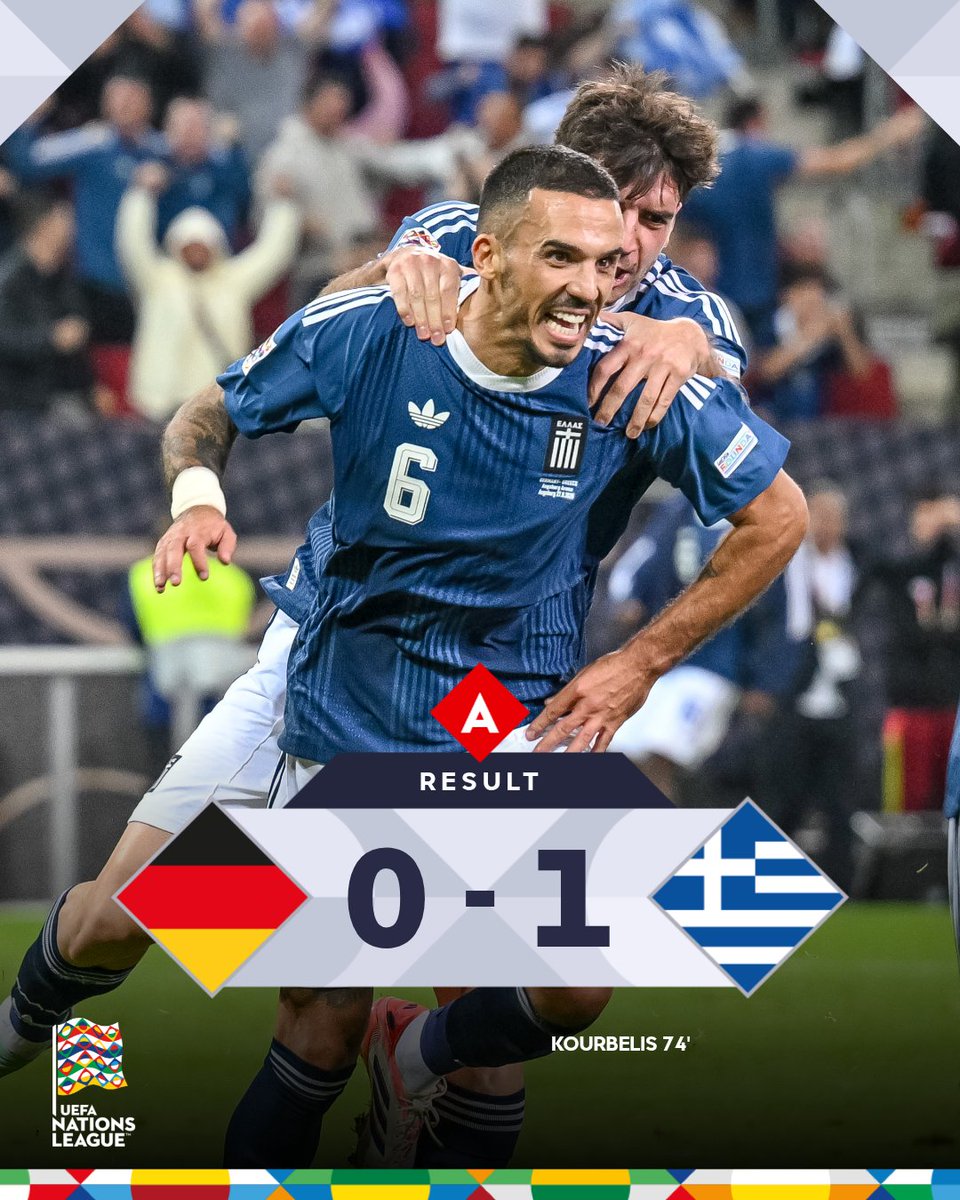 UEFAEURO's tweet photo. Greece earn a famous win in Augsburg 🇬🇷👏

#NationsLeague https://t.co/f4OgRKbsyc