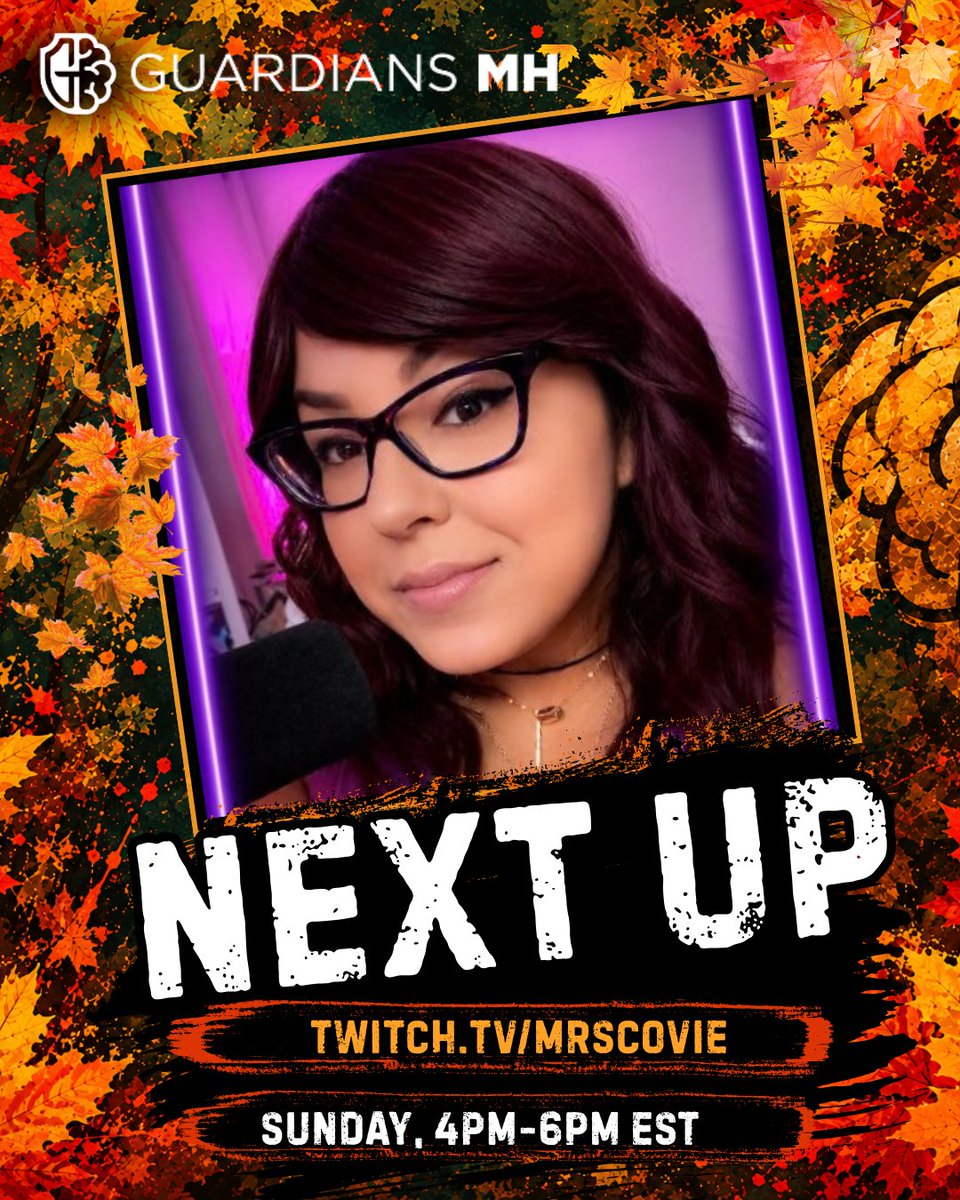 GuardiansMH's tweet photo. NEXT UP,@MissCovie !  

Our Autumn Charity Stream Weekend is going strong!  Tune in, hang out, and help support @GuardiansMH as we raise mental health awareness and funds to keep our programs and resources free and accessible to all. 

https://t.co/au3Ajzu2cn https://t.co/wy7iDhh37A