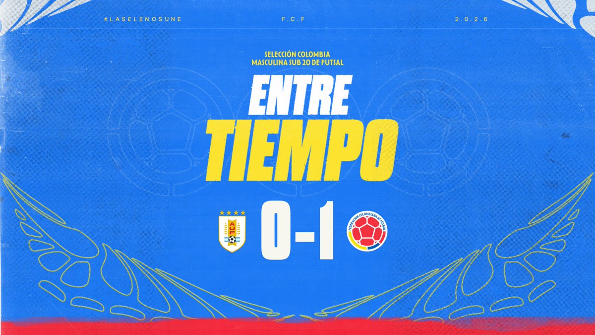 FCFSeleccionCol's tweet photo. Finaliza el primer tiempo del partido de nuestra Selección Colombia Masculina Sub 20 de Futsal 🆚 🇺🇾

🇨🇴 1-0 🇺🇾

#LaSeleNosUne 🇨🇴 https://t.co/W5rh1A043e