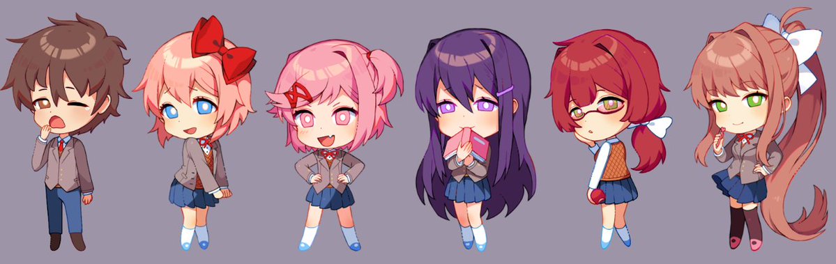 BlueQuacker's tweet photo. If I started doing comms for DDLC Chibis on this style, would anyone here be interested? https://t.co/09yU9r2Ehs