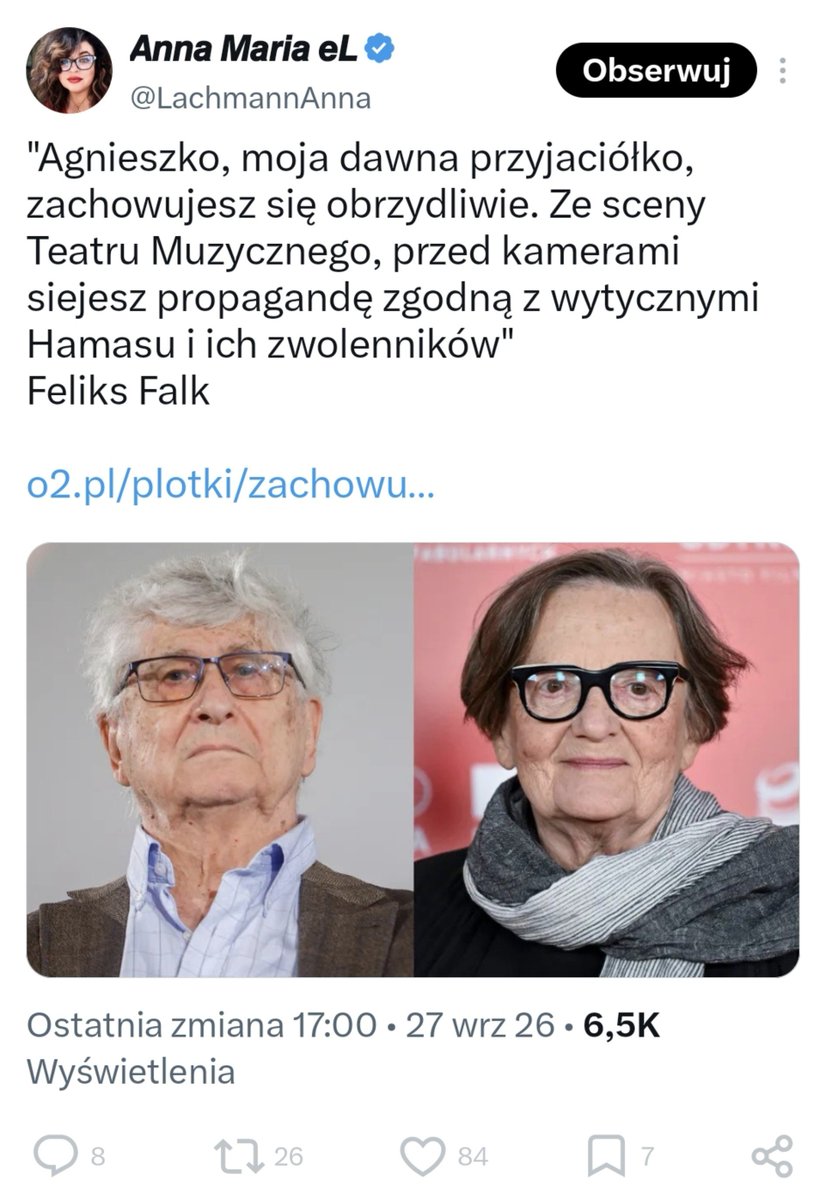 AnnaKa2525's tweet photo. Pamiętam, co prawica robiła z Agnieszką Holland za "Zieloną Granicę".
Dzisiaj "demokratom" nie pasuje apel o wolność artystyczną.
Aż się boję pomyśleć, co by dziś pisali o światowej artystce, gdyby ten film powstał teraz.

Chciałam zapytać, ale nie zdążyłam.
Polecam komentarze. https://t.co/GbqzwlQSOL