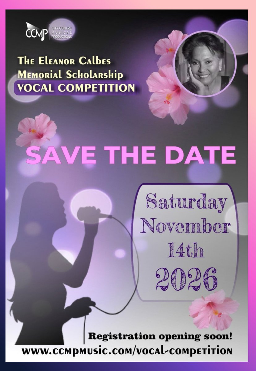 CcmpMusical's tweet photo. Registration is opening soon for CCMP's next vocal competition. Save the date for Saturday November 14, 2026 and check back next week to register! https://t.co/KEAoxRcoc9
#ccmp #vocalists #mississauga #insauga @insauga @MissArtsCouncil @EMPonline @MeadowvaleMT @TheatreU https://t.co/WwMucTBFVy