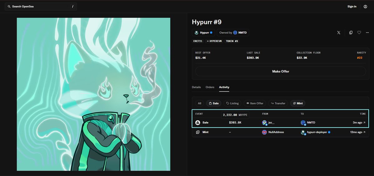 Beliukh_'s tweet photo. Hypurr NFT #9 just now been sold for 2,222 $HYPE (~$203K)

The seller was @izebel_eth, and the buyer was @NMTD8. What’s going on here? 

Congrats on such an incredible buy!

This Hypurr is absolutely insane

Selling something this good for so cheap right before the Hypurr anniversary is crazy

Hypurrliquid