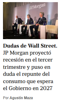 CarlosMaslaton's tweet photo. JP Morgan, esto es una joda? Cómo van a decir justo ahora que las cosas van mal en Argentina? No pararon de elogiar el plan de Caputo y Milei durante tres años, aunque debieron saber que sobrevaluación cambiaria sufragada con tasa de interés y deuda no funciona y revienta, y ahora dicen que se decepcionan? Siempre lo mismo, JP Morgan. A mi no me embocan, se cómo trabaja el establishment financiero internacional, pero hay cientos de miles de ingenuos que se la creen y que piensan que si lo dice una fuente de Wall Street es porque todo está bien. De mi parte, feliz fundición para todos los oficialistas.