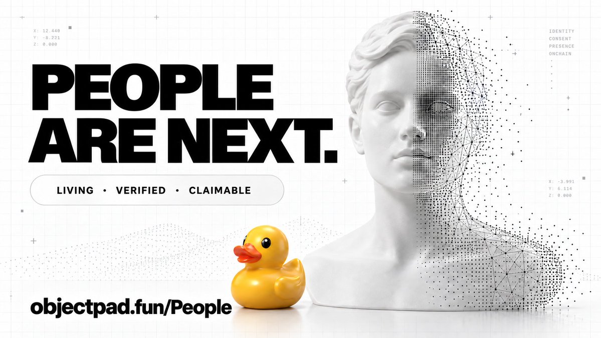 ObjectPadFun's tweet photo. Objects were first.

People are next - We've been cooking this for a while.

Today, $ObjectPad begins shipping verified human markets: scan yourself or anyone else into 3D, prove it’s you, connect your social identity and wallet, launch your presence on-chain—and keep a permanent share of what it creates.

Consentfed, Verified, Claimable.

Every human token will be linked to the person who approved it. Celebrities, "JUSTICEFOR", or viral persons tokenization are also supported - now linking to a real social media, so that fees can't be stolen by devs with scammy "donation walletss"

3D presence. Proof of life. Live streams. Official updates. Missions. Sponsorships. Public fee distribution.

We started by tokenizing the physical world. Now we’re building the layer for the people inside it.

Read more about what we have planned:
https://t.co/Hq8MwFa6jd

0x520541d03dec790ce51746da2a495dafa62e87f8