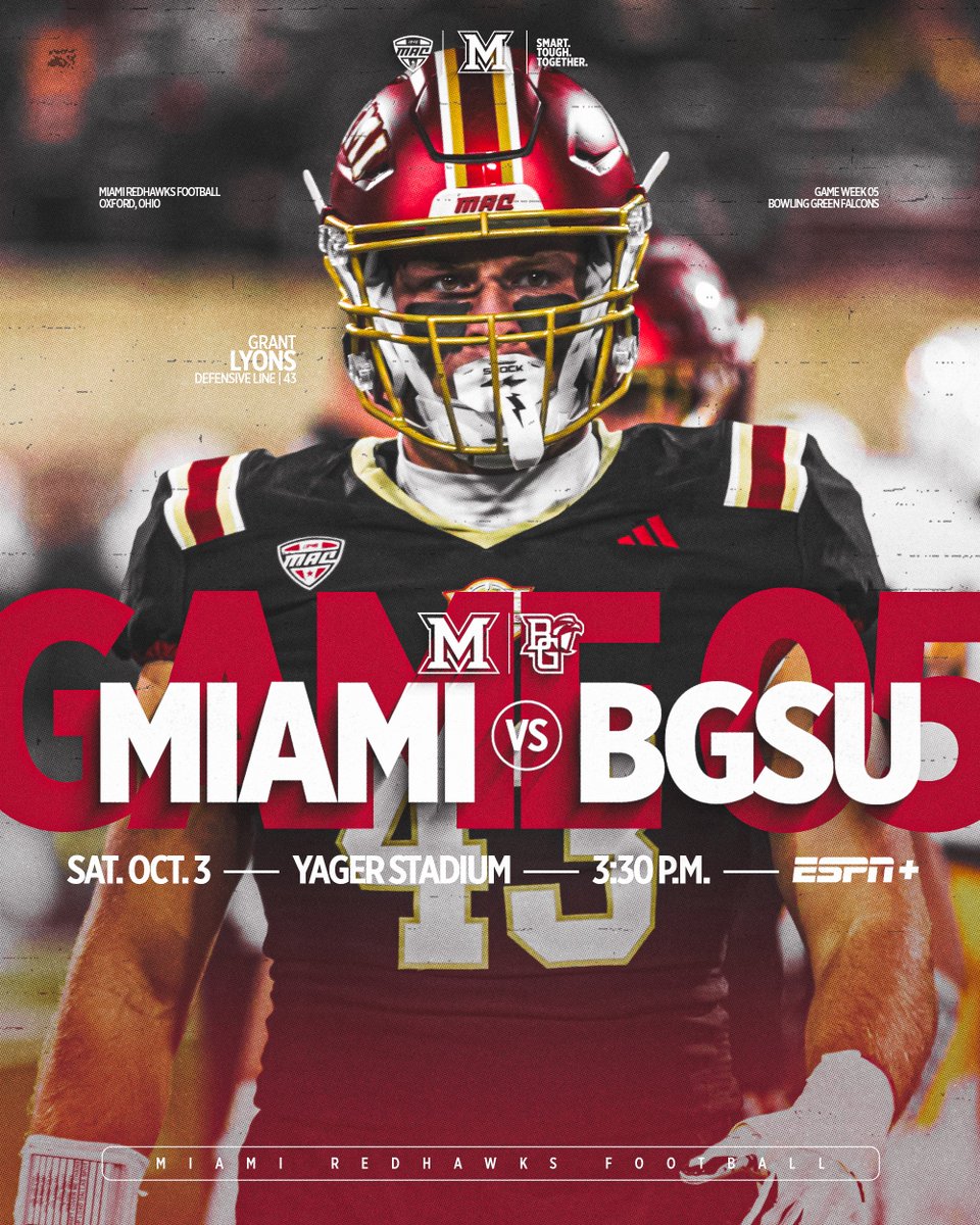 MiamiOHFootball's tweet photo. All Black for MAC Play ⚫️

Miami vs BGSU
Saturday, October 3 🗓️
3:30 P.M. 🕞
Yager Stadium 📍
ESPN+ 📺

#RiseUpRedHawks | 🎓🏆 https://t.co/dSds30wUCc