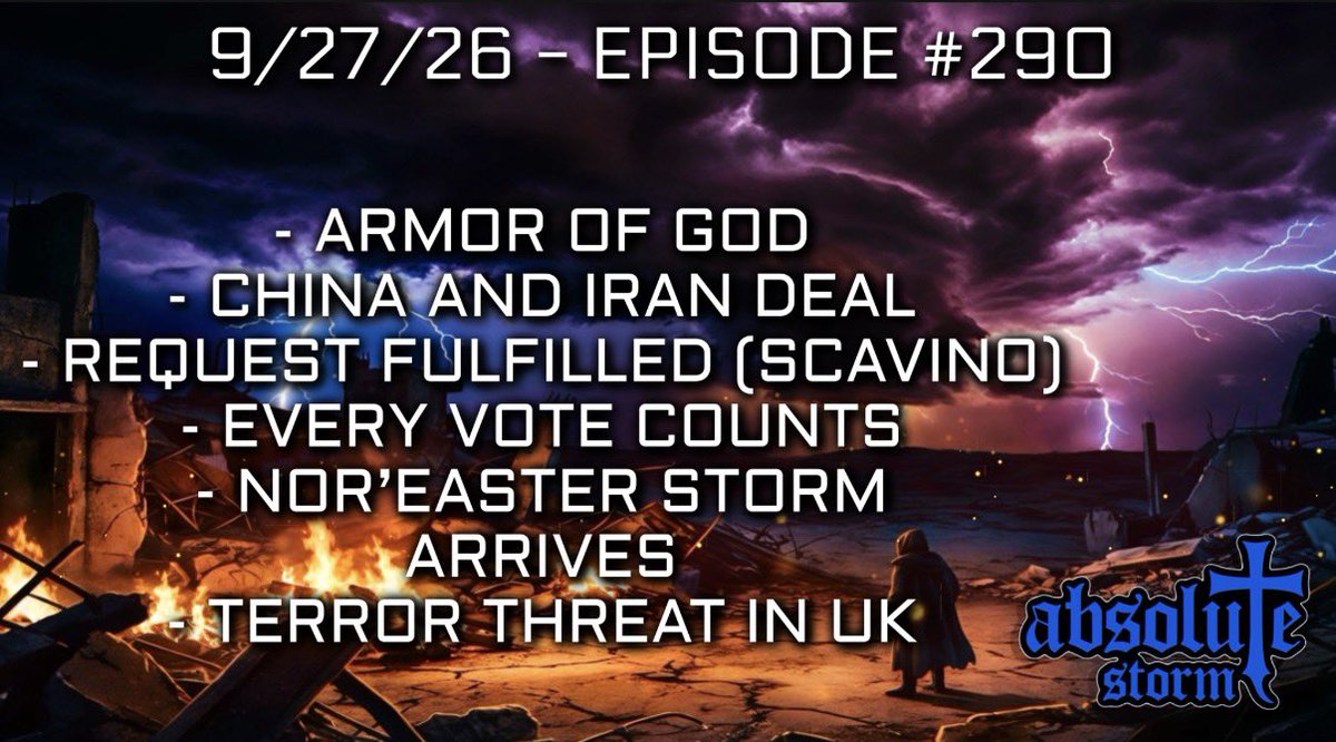 RealAbs1776's tweet photo. Join us for Episode 290 of Absolute Storm - Your one stop shop for all things Q, Faith and Patriotism! 

- ARMOR OF GOD 
- CHINA AND IRAN DEAL
- REQUEST FULFILLED (SCAVINO) 
- EVERY VOTE COUNTS
- NOR’EASTER STORM
ARRIVES
- TERROR THREAT IN UK

Show starts at 6pm! 

Watch on Rumble: https://t.co/P2ckpQlg5n