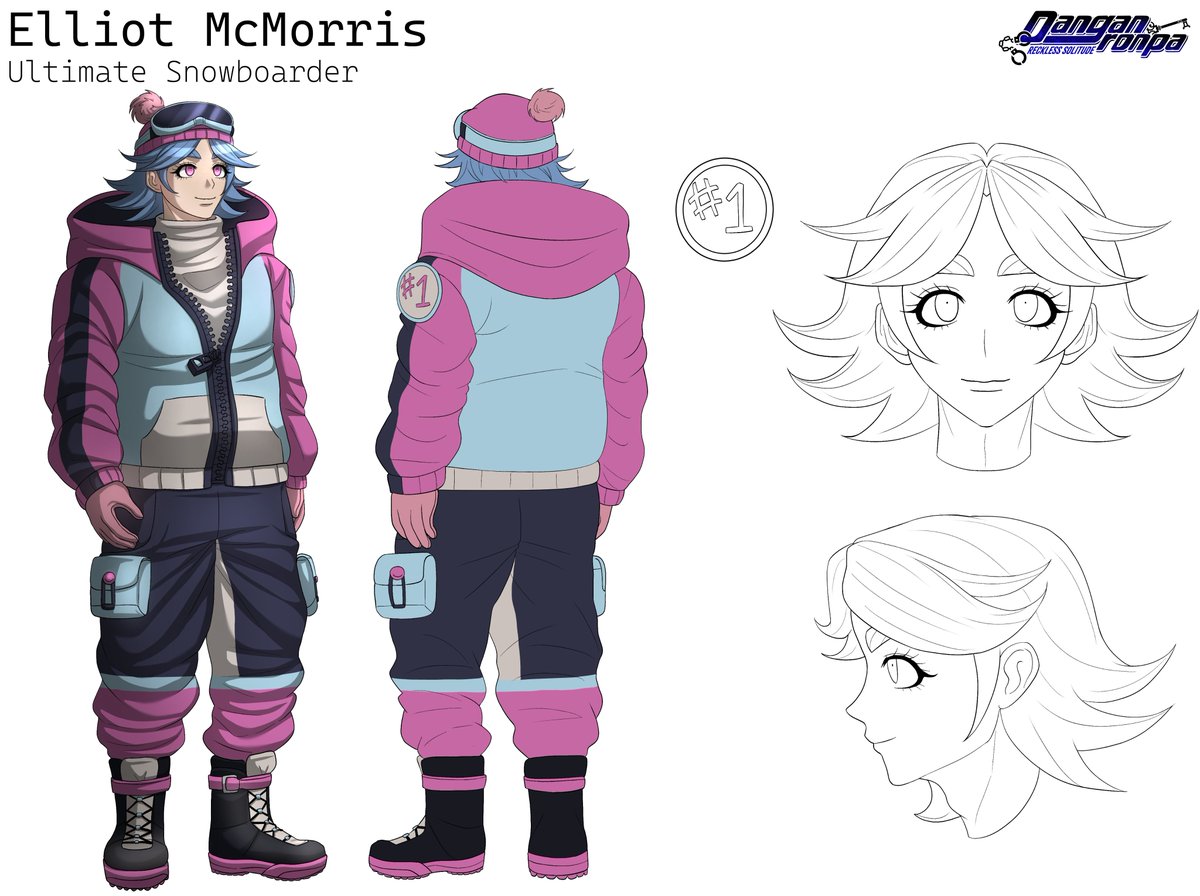 DR_Solitude's tweet photo. Reference Sheet for Elliot McMorris, the Sophomore Ultimate Snowboarder

Initial Character Design: @crytrocity 
Sketch: @Beebsbow 
Lines: @SukiSoyaaa 
Flats: @jinxedish 
Shading: @SukiSoyaaa https://t.co/UKgOcOkZsA