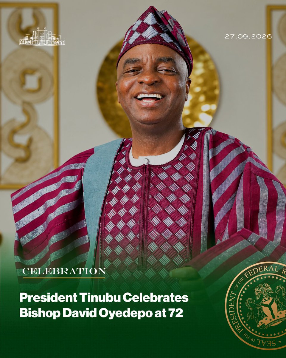 NGRPresident's tweet photo. President Tinubu Celebrates Bishop David Oyedepo at 72. https://t.co/2VgaDJo6ei