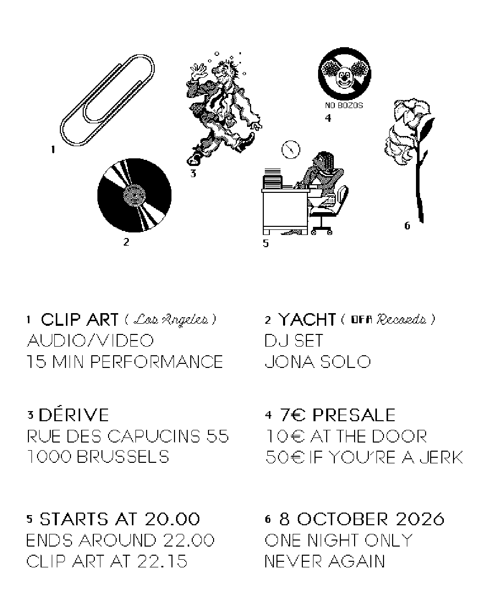 YACHT's tweet photo. Brussels • BE • 8 OCT 2026
YACHT (DJ set) + Clip Art (live)
DÉRIVE opening party
ᴏɴᴇ ɴɪɢʜᴛ ᴏɴʟʏ

🎟️ https://t.co/1RPsaLyfuz https://t.co/p2B3yvUCFm
