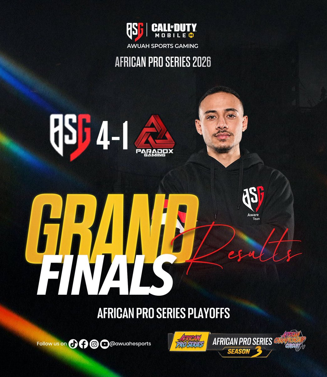 ASGCODM's tweet photo. ASG defeats Paradox in Back to back finals to win the African Pro Series Season 3🏆

Stream link: https://t.co/Lc3sapeeKH

#codmafrica #codm #africanproseries https://t.co/3esjDY25p9