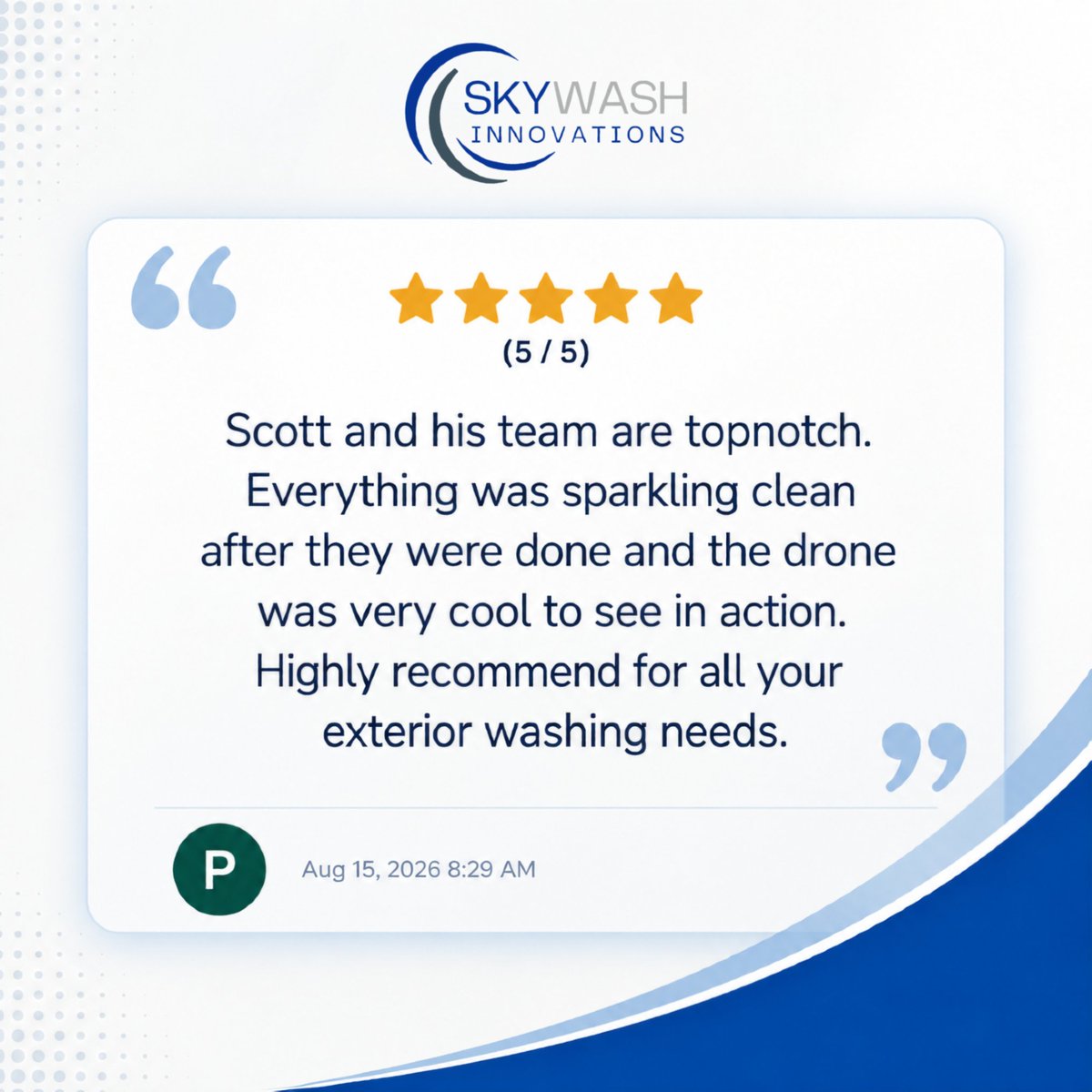SkyWashTeam's tweet photo. Another happy customer! ⭐⭐⭐⭐⭐
We love seeing the difference a professional exterior cleaning can make.

📞 703-755-0865
🌐 https://t.co/bEXXgtdLe9

#SkyWashInnovations #ExteriorCleaning #DroneCleaning https://t.co/2kpDhz3Ei2