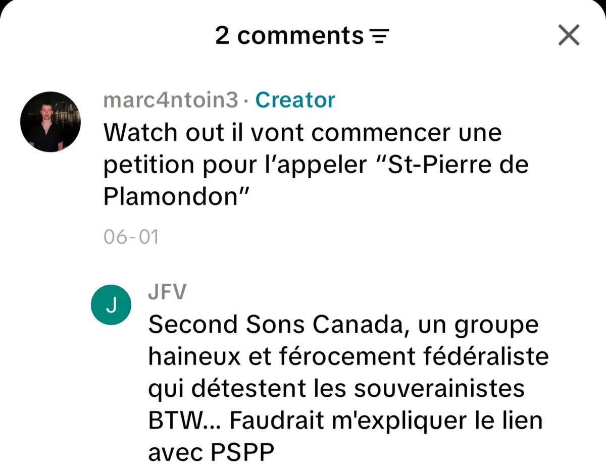 JFV8882's tweet photo. @AnnabelleFCote @Marc4nt0ine Ce gars là est soit complètement endoctriné ou se cherche un job de staffer au PLC.

Il a fait des tiktok de désinformations où il associe le movement fédéraliste haineux Second Sons Canada à PSPP. 

C'est pas mal un Alexandre Dumas wannabe. https://t.co/5BDlmZ8WYI