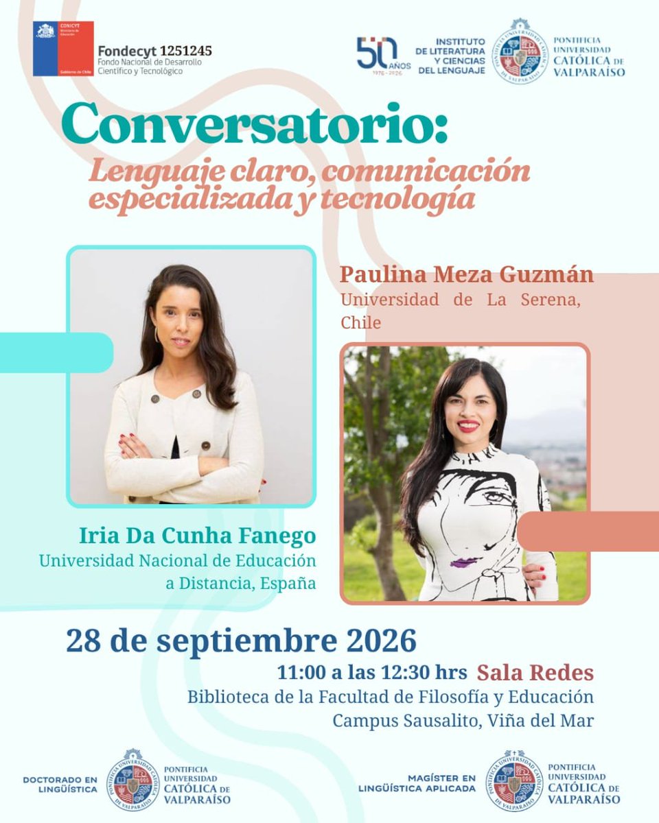 sistema_arText's tweet photo. 🗨️ 🇨🇱 Si estáis en Chile, os invitamos a asistir a este conversatorio entre @paulinamezag (@userena) e Iria da Cunha (@UNED), moderado por @SFernandezSilva (@pucv_cl), en el @ILCLPUCV.

#LenguajeClaro
#ComunicaciónEspecializada
#IA https://t.co/C9BN57DfkQ