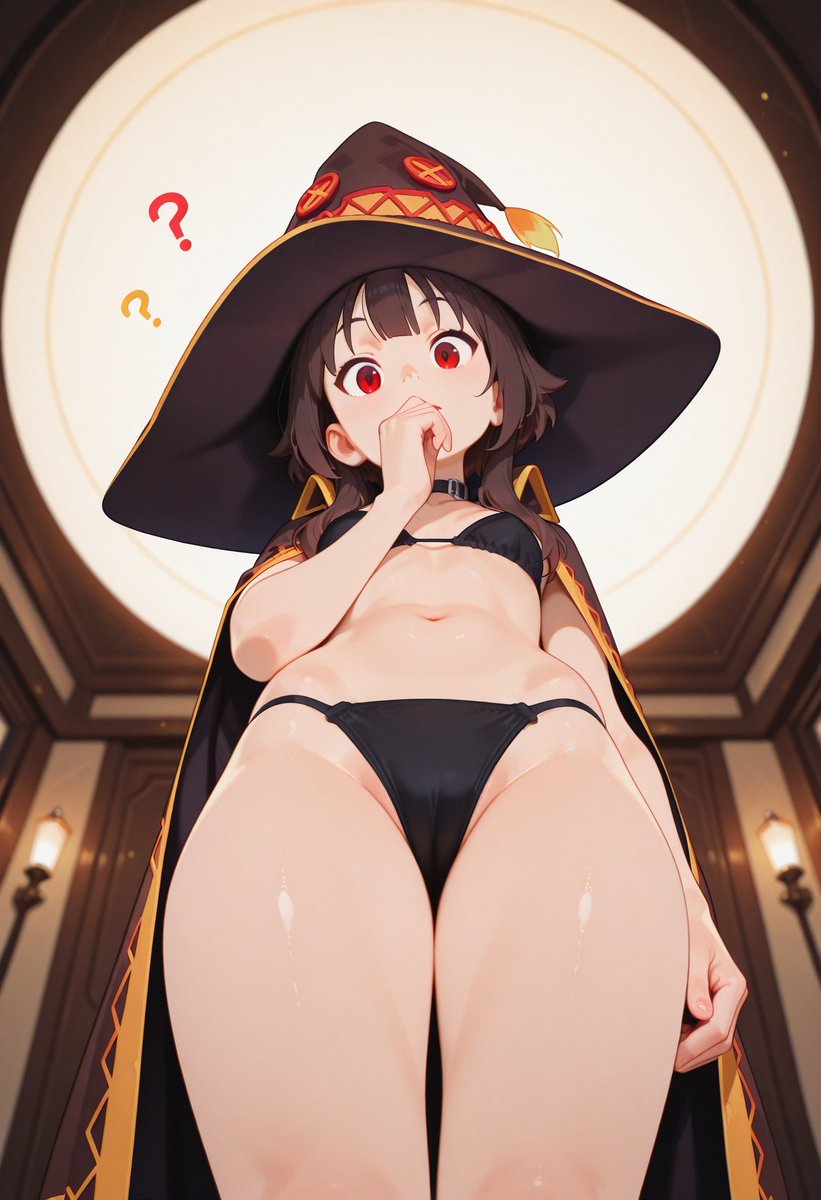 Echiru_AI's tweet photo. Why are you staring like that? Does it look weird on me?

#Konosuba #Megumin https://t.co/OT5fotT2FU