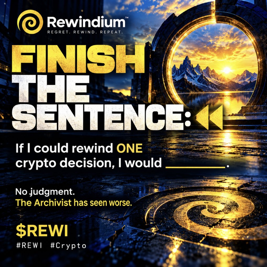 RewindiumCoin's tweet photo. Give me the image for this one for X: FINISH THE SENTENCE: ⏪

If I could rewind ONE crypto decision, I would __________.

No judgment.

The Archivist has seen worse.

$REWI

#REWI #Crypto https://t.co/J49RUZ4zaC