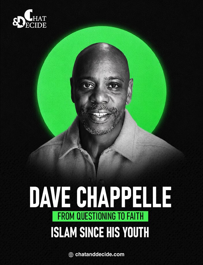 GuideToIslam1's tweet photo. "Dave Chappelle... Islam Since His Youth

Dave Chappelle is considered one of the most famous comedians in the United States and around the world.

He was introduced to Islam in his youth through conversations with a Muslim who worked near his home.

His interest in the religion continued until he embraced Islam at a young age.

He later spoke about Islam with great respect, describing it as a beautiful religion.

Despite his immense fame, he has preferred to keep his faith a private matter, away from publicity.

 #JourneyToIslam #DaveChappelle #ChatAndDecide