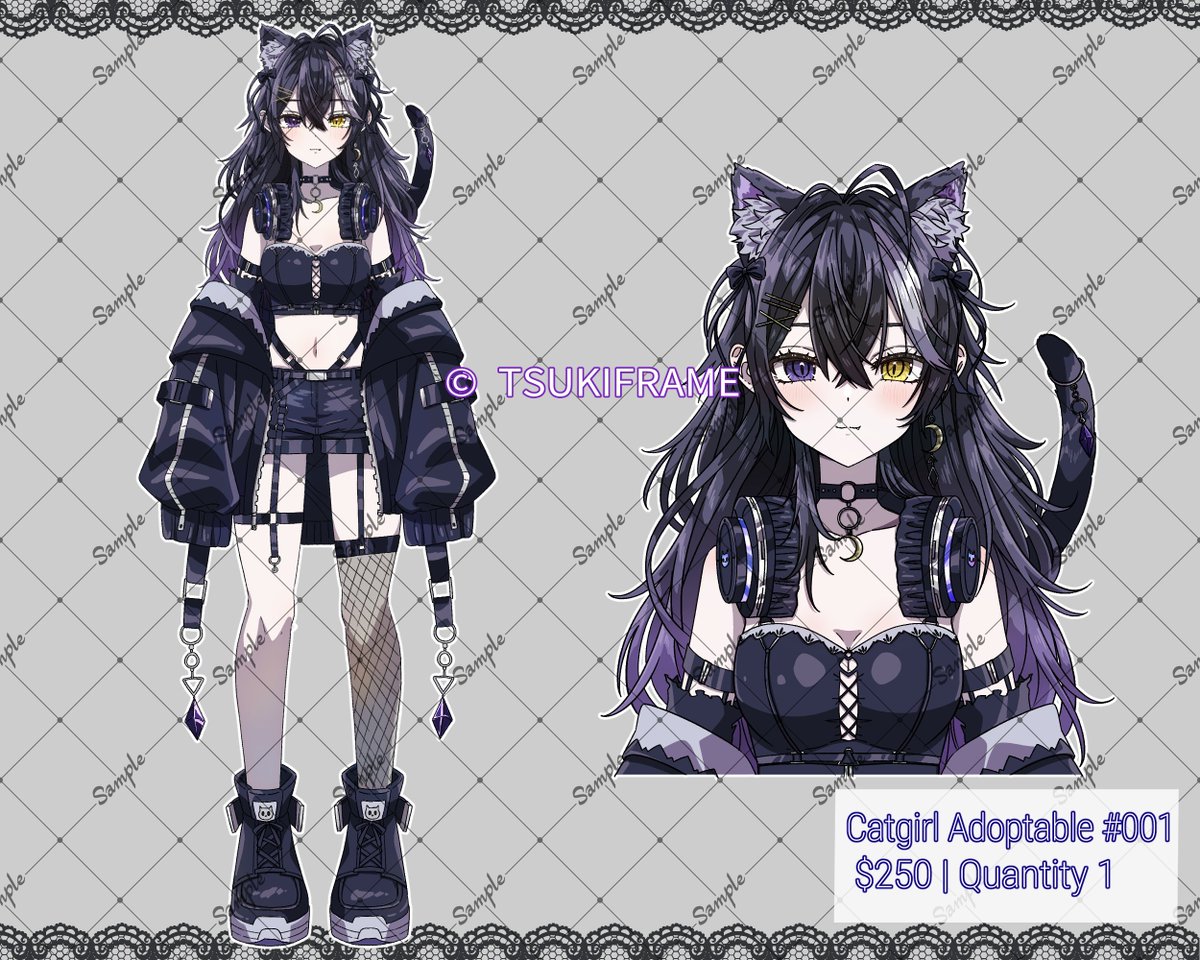 TSUKIFRAME's tweet photo. ✦ New Adoptable ✦
Catgirl Adoptable #001 🐈‍⬛💜
One-of-a-kind original character design by TSUKIFRAME.
Includes:
・Bust-up artwork
・Full-body artwork
・Commercial use rights
💜 $250 / Only 1 available
Available on Ko-fi ↓
https://t.co/aH5FehjHPt 

#adoptable #characterdesign https://t.co/DkjesV7uJV
