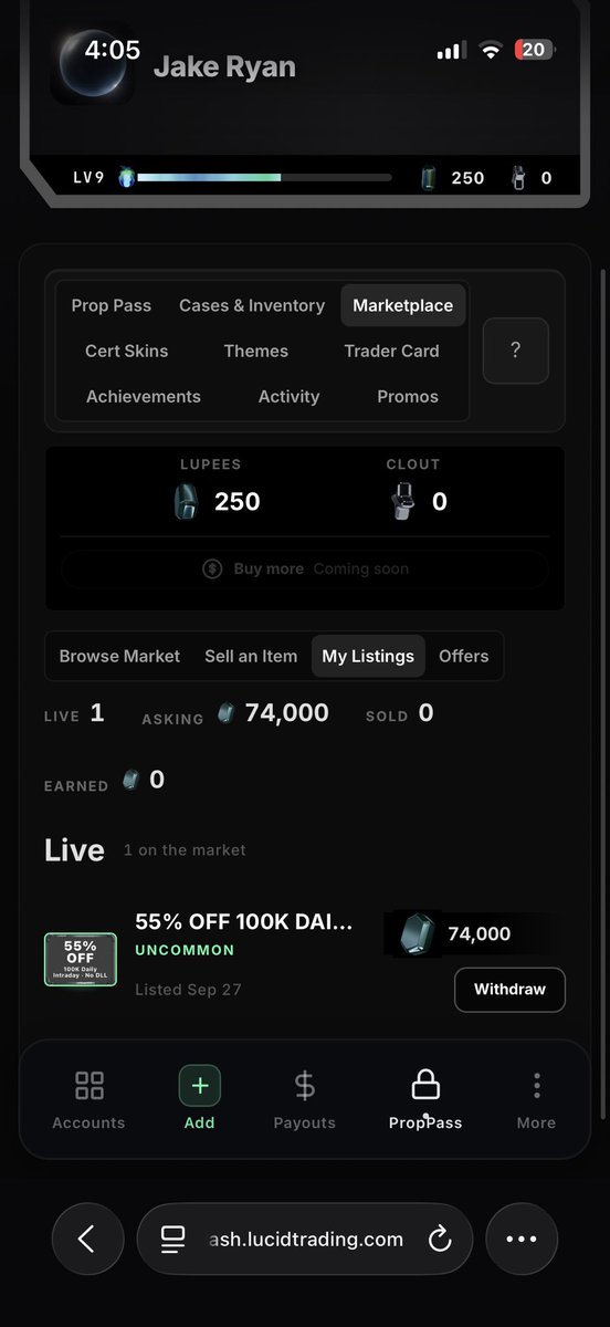 not_jakeryan's tweet photo. Anyone wanna give me 74,000 lupees👀 @TradingLucid https://t.co/RLEPyQvtEn