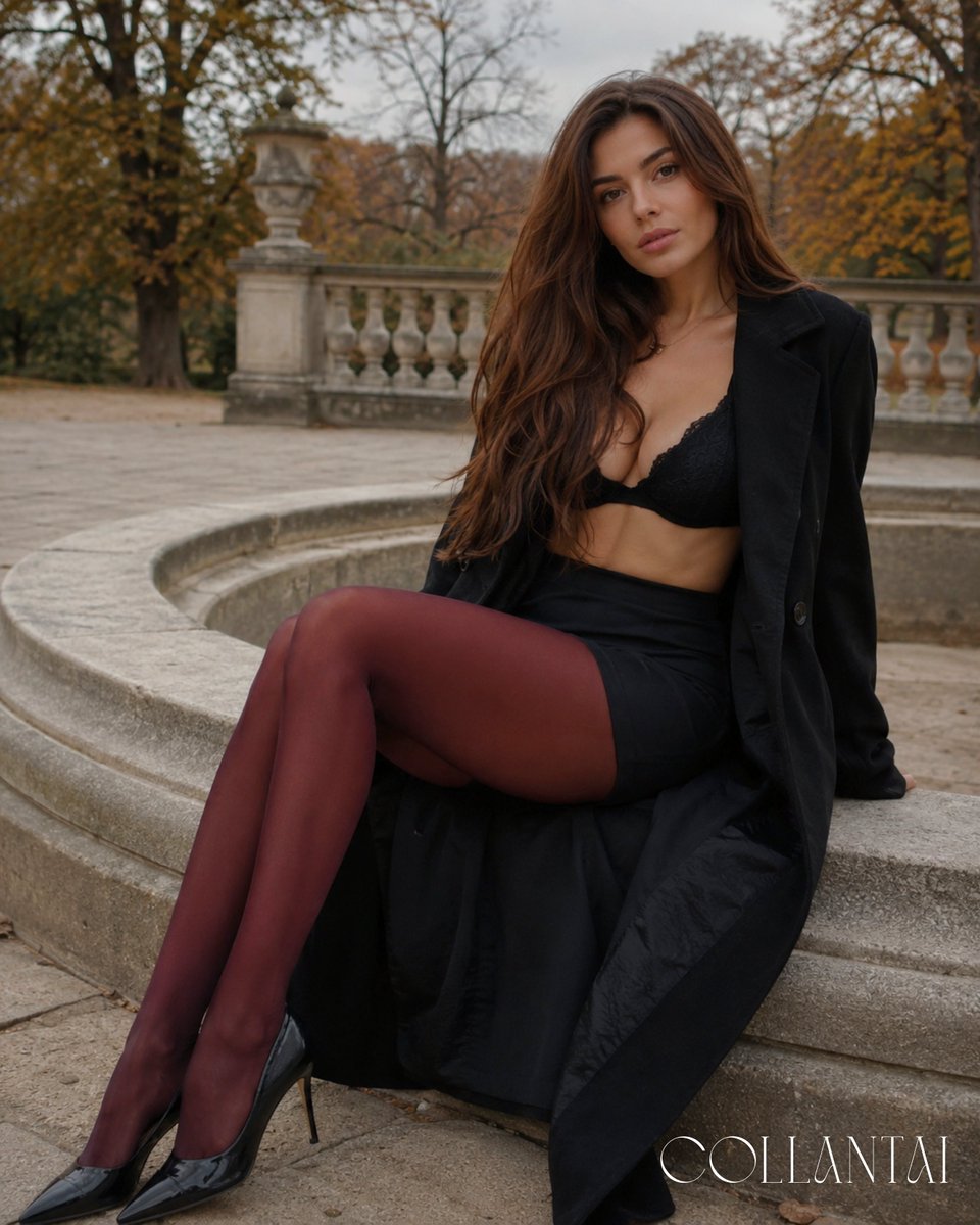 Collantai_'s tweet photo. Burgundy tights, black layers… autumn never looked this bold 🍂🍷✨

Black blazer, mini skirt, lace top and deep burgundy pantyhose — feminine, polished, and impossible to miss 😏🖤

#tights #nylons #pantyhose #women #heels https://t.co/x4cNAJycaM