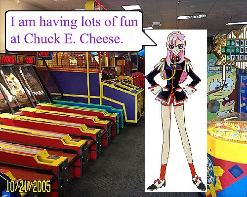 womanfailure's tweet photo. Utena goes to Chuck E. Cheese https://t.co/6i2TYbwvqf