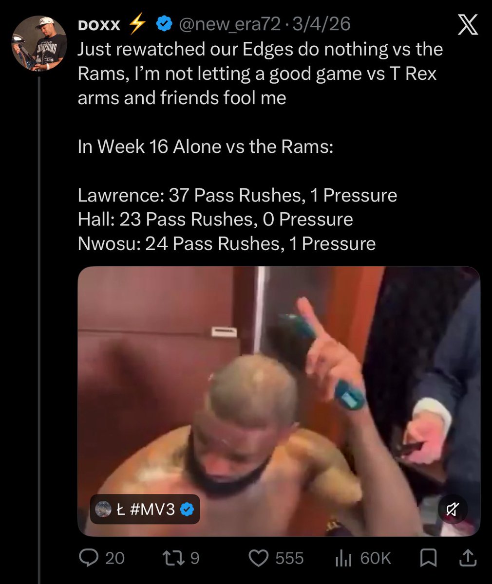 new_era72's tweet photo. Been saying it forever and people said no cause it wasn’t noticeable until the 2nd best team last year played 

Hall and Chen will give you 2 plays a game and DLaw is in his last year

It’s just the Leo and Byron show every week https://t.co/CISpXcGsfr