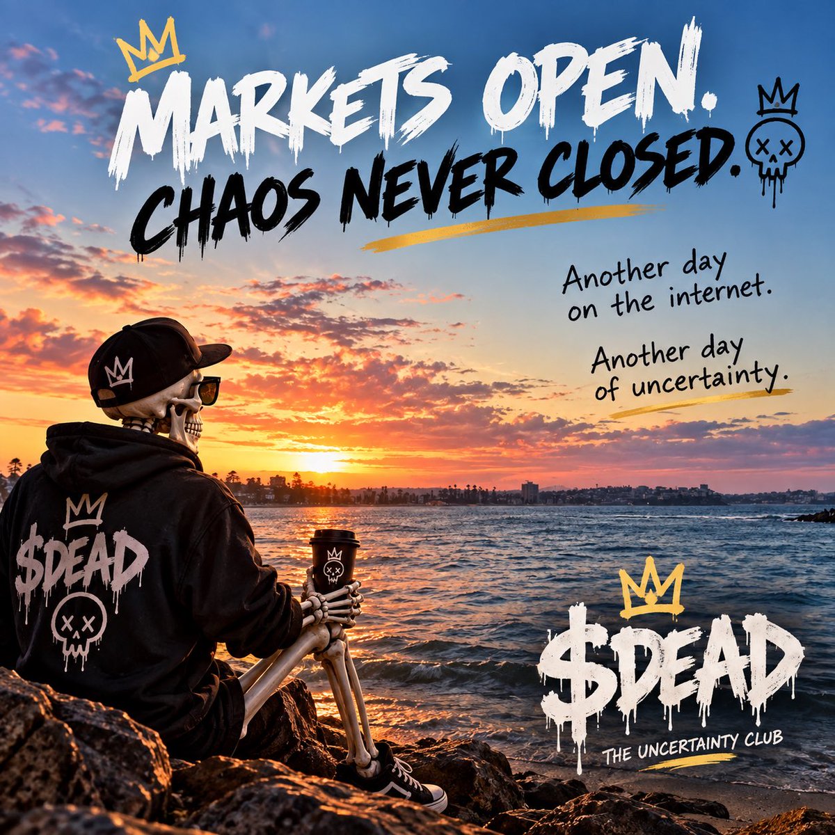 DeadInternet26's tweet photo. Beautiful morning to make questionable financial decisions. ☀️☠️

Welcome to the Uncertainty Club.
$DEAD 🎲

#DEAD #Solana #Crypto #Memecoin https://t.co/Ww9cgM3uK7