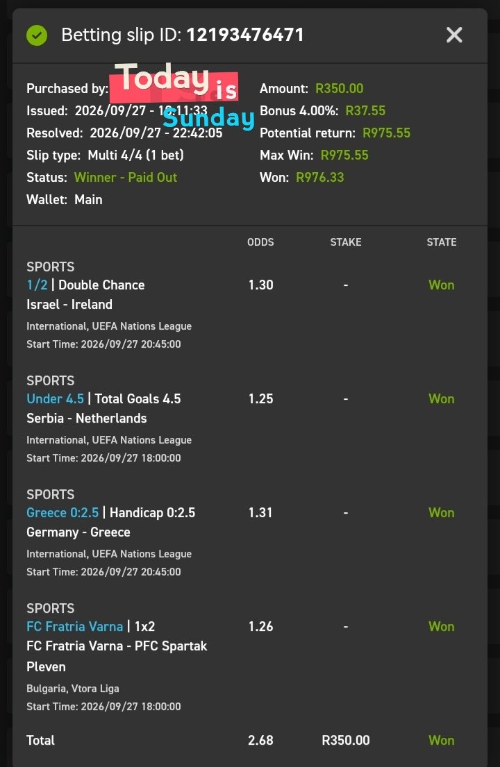 Gnbhengu's tweet photo. 💥🍏Boom🍏💥
Congratulations if you followed.
#Surecase #Easybet
18 + | T&Cs Apply https://t.co/lGDHElYW4P