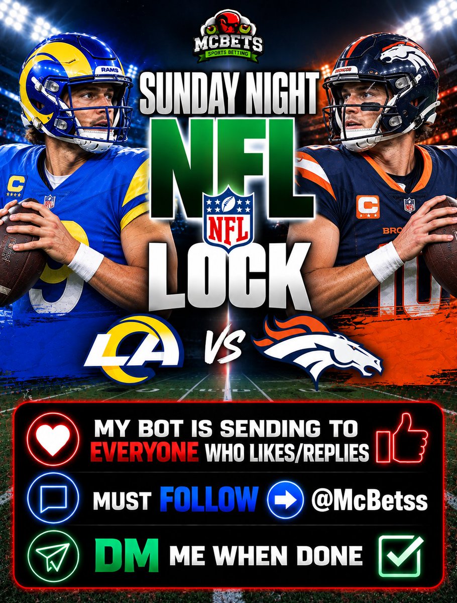 McBetss's tweet photo. FREE Sunday Night NFL LOCK🏈

My Bot is sending to 𝐄𝐕𝐄𝐑𝐘𝐎𝐍𝐄 who 𝐋𝐈𝐊𝐄𝐒/𝐑𝐄𝐏𝐋𝐈𝐄𝐒❤️

Must FOLLOW ➡️ @McBetss 

DM me when done☑️ https://t.co/Kyc1Uf3zsf