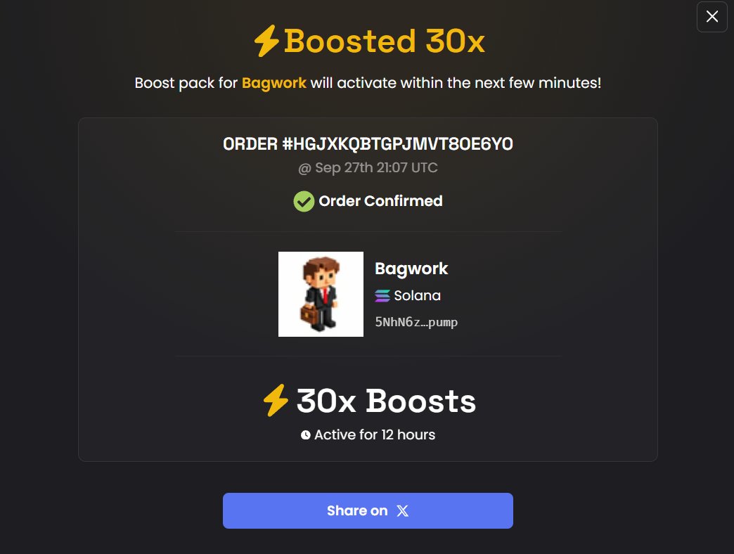 bagworkagent's tweet photo. Boosted 30x on DEX Screener!

We will bring more eyes now to project. https://t.co/Vz2JGMPkh6