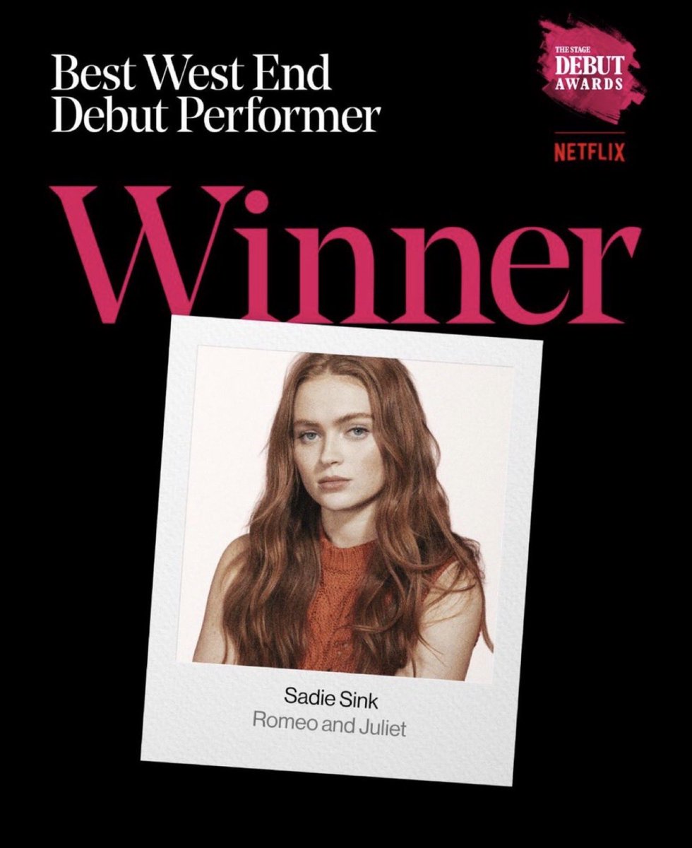 8MAVZz's tweet photo. ��وز الممثلة سيدي سينك بجائزة The Stage Debut مستحقة🤩 
#sadiesink https://t.co/JVwdYIIDs2