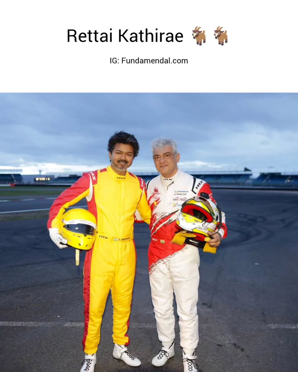 MoseSaechaj2i's tweet photo. Two faces, one unbreakable connection. Tamil Nadu CM C. Joseph Vijay will visit the UK from September 10–16 to meet European industrialists and attract investment. Meanwhile, Ajith Kumar will race at Silverstone, where Vijay is expected to wave the https://t.co/t3UyaEcSMX
