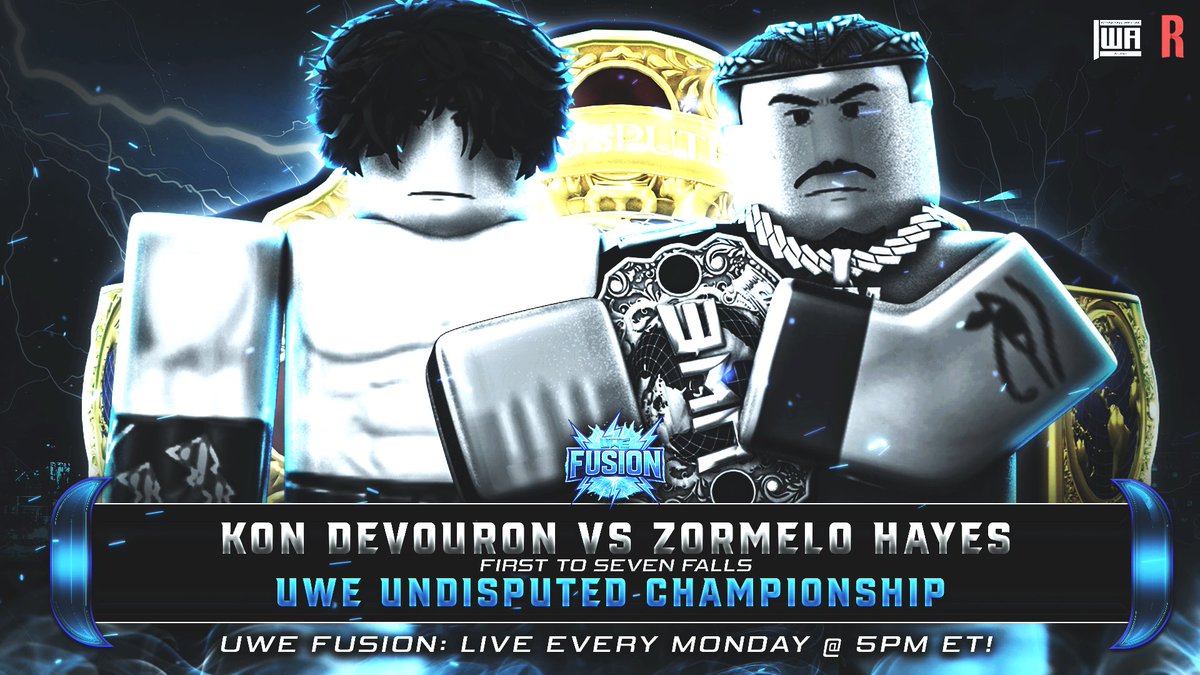 UWEONROBLOX's tweet photo. THE PULSE IS BACK. ⚡️

@KonDevouronRW returns TOMORROW on FUSION and immediately steps up to challenge @dunkordrop for the UWE UNDISPUTED CHAMPIONSHIP. ��

From comeback to CHAMPIONSHIP OPPORTUNITY, can the PULSE pull off the unthinkable? 👀

LIVE TOMORROW, 5PM EST ‼️

#UWE2026 https://t.co/suxezRkkeS