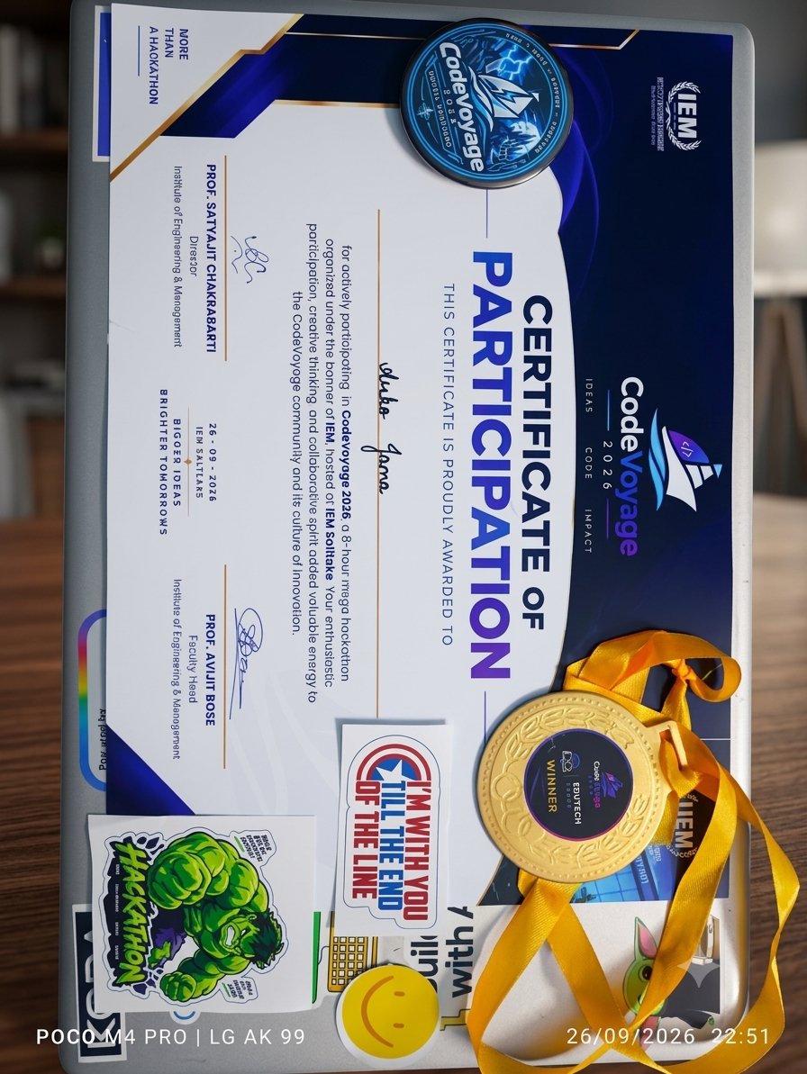 JanaArko45187's tweet photo. 🏆 EduTech Track Winners at CodeVoyage 2026! 🥇✨
​Late-night brainstorming, endless coding, and unmatched teamwork paid off. Proud of [Insert Team Name] for bringing this trophy home! 
​#CodeVoyage2026 #EduTech #HackathonWinners #Victory #Innovation #TechCommunity #BuildInPublic https://t.co/aoFbx4bvOS