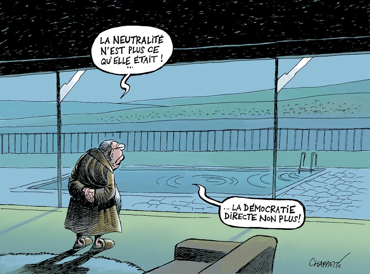 chappatte's tweet photo. Les Suisses disent NON à la #neutralité selon Blocher - © Chappatte dans @LeTemps, Genève   👉  https://t.co/6caKQI2kbv https://t.co/mXXymYthOY