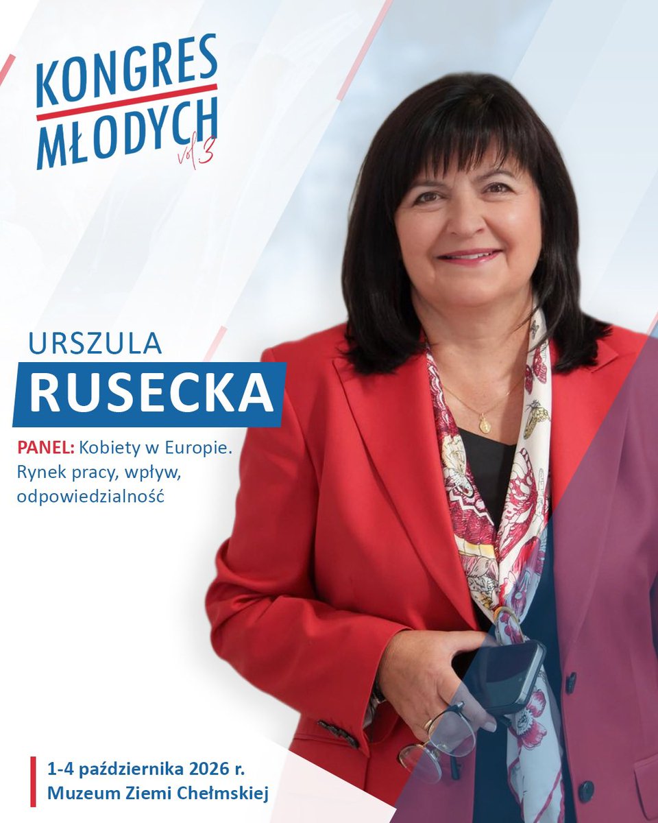 nowaPLorg's tweet photo. 🔥 Kolejny wyjątkowy gość Kongresu Młodych w Chełmie!

🎤 @UrszulaRusecka – poseł na Sejm RP.

Podczas Kongresu weźmie udział w panelu „Kobiety w Europie. Rynek pracy, wpływ, odpowiedzialność”.

💬 Porozmawiamy o rynku pracy, wpływie kobiet na życie społeczne i odpowiedzialności we współczesnej Europie.

📍 Muzeum Ziemi Chełmskiej
📅 1–4 października 2026 r.

👇 Dołącz do nas na Kongresie Młodych!