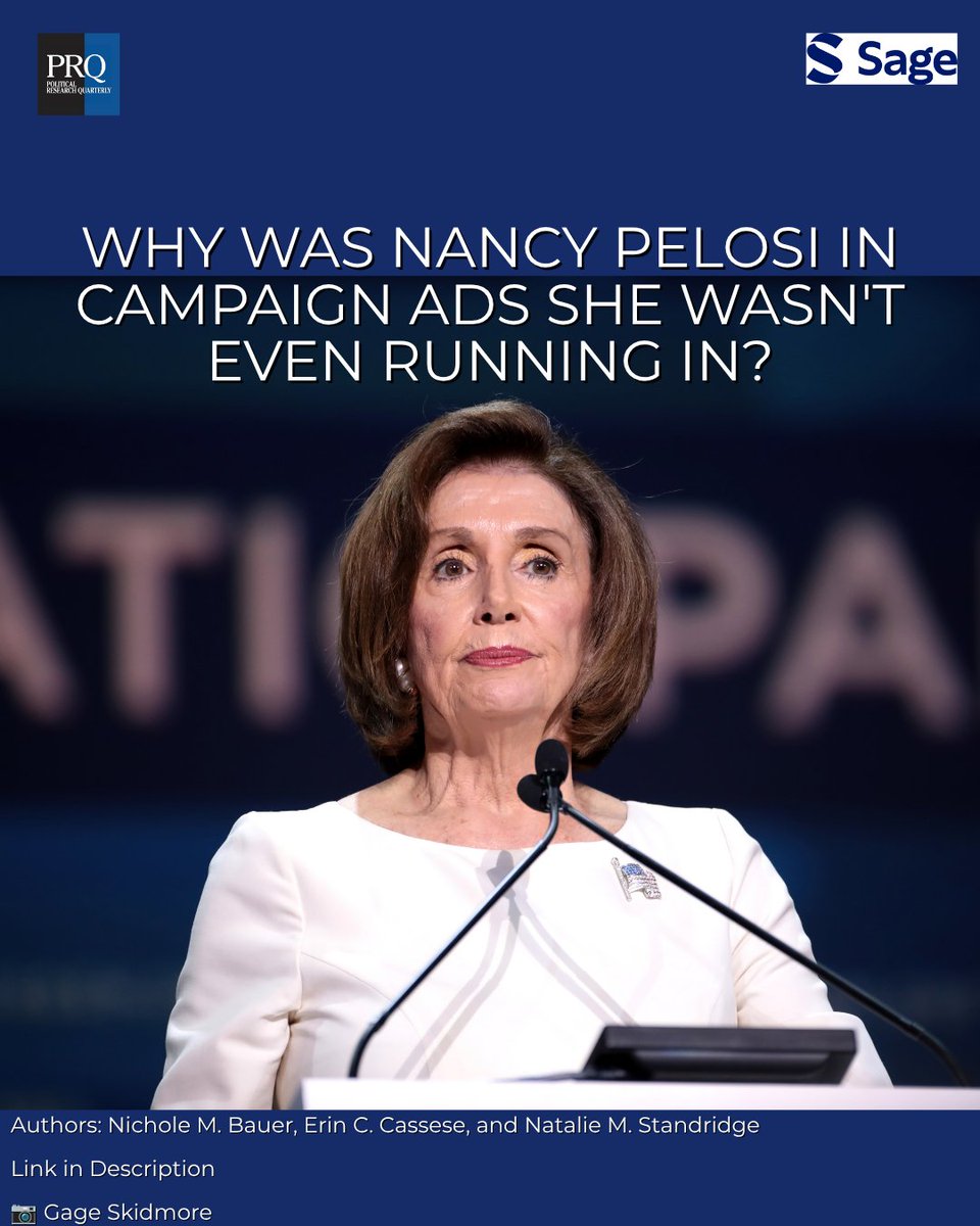 PRQjournal's tweet photo. Nancy Pelosi was in 9% of ALL House campaign ads from 2010–2020 with many being races she wasn't part of. New research in the PRQJournal shows that she was targeted far more often, and more negatively, than any other party leader.
🔗 Link: https://t.co/97DWQOnAkK https://t.co/pEJJz4m3C3