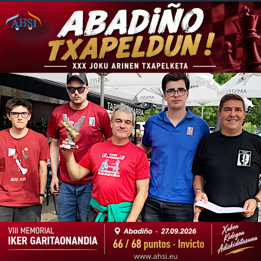 On_Kijote's tweet photo. ABADIÑO TXAPELDUN !

Actuación espectacular de Abadiño A en casa:

• 66 de 68 puntos posibles
• Invicto
• 4-0 en todos sus encuentros, salvo el 3-1 ante Lasarte.

1. Abadiño · 66
2. Lasarte · 50,5
3. Conteneo · 50,5

#Abadiño #Xakea https://t.co/RRZYdbr3VR