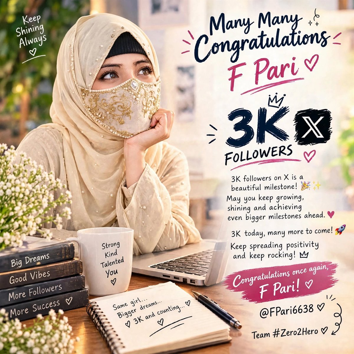 __Silent010's tweet photo. Safar shuru hua tha ek khwab se,
Aaj 3K dil jud gaye aapke naam se! ✨

Dil se Mubarakbaad @FPari6638 - 3K X Family! 🎊

Aapki baaton me jo sukoon hai, wo yunhi barkaraar rahe.
3K se 30K tak ka safar bhi bahut jald tay hoga, InshaAllah!

Keep shining always! 👑❤️ https://t.co/SquqXGBQCd