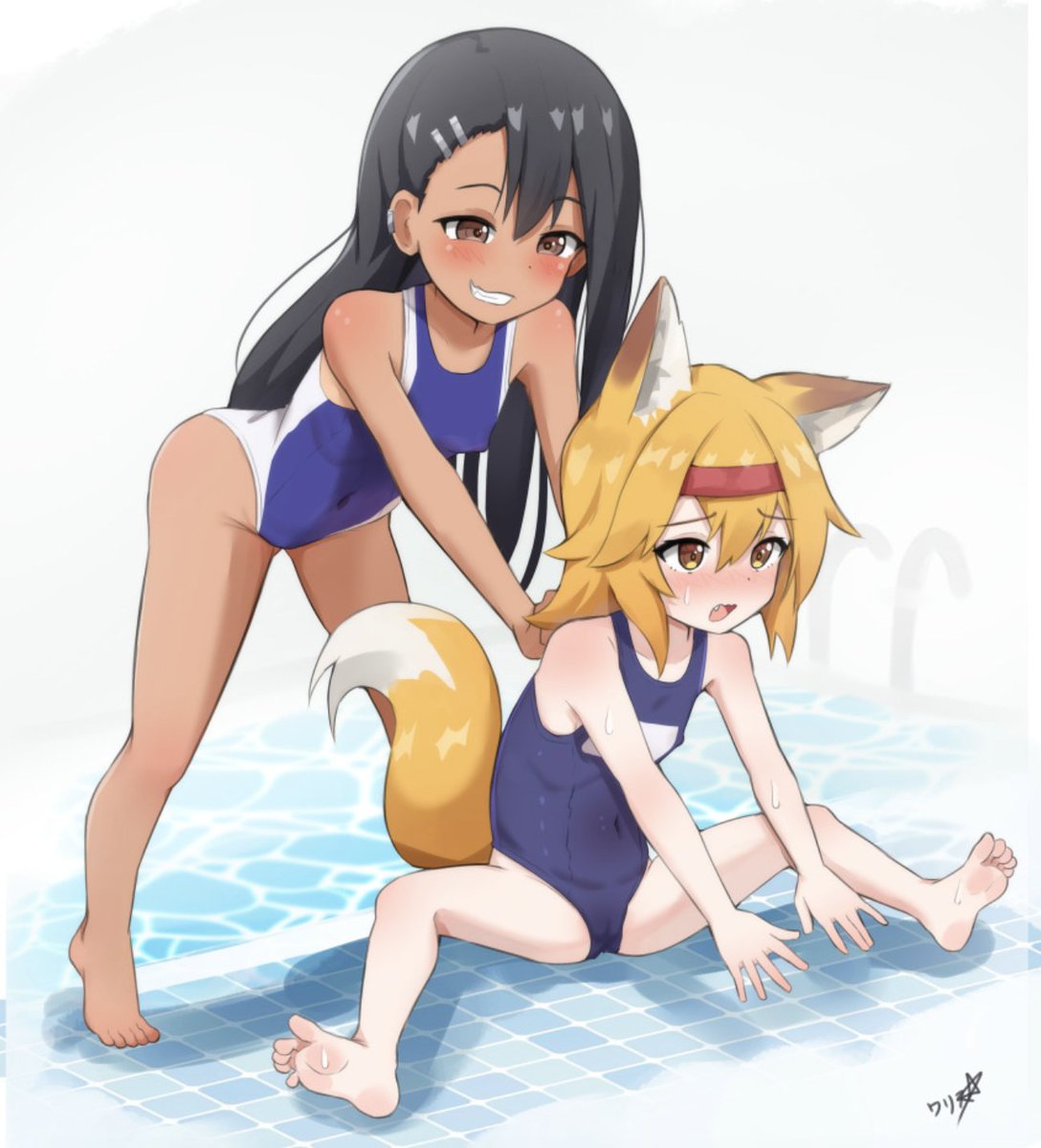 KissMiku01's tweet photo. It's Senko Sunday, and Senko decided to have a pool day with Miss Nagatoro! 🧡🦊 https://t.co/913hX7U7TG