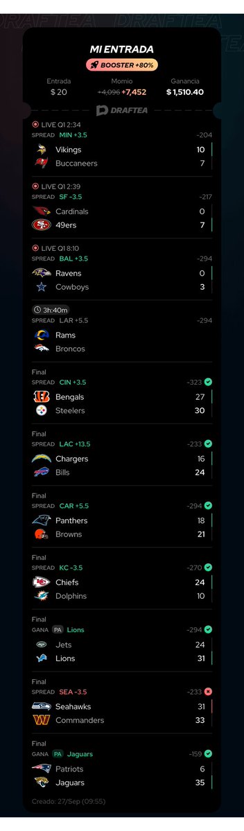 ElCazaPicks_'s tweet photo. Apostar es mi pasión 😍😍#NFL https://t.co/tQYUzgufe6