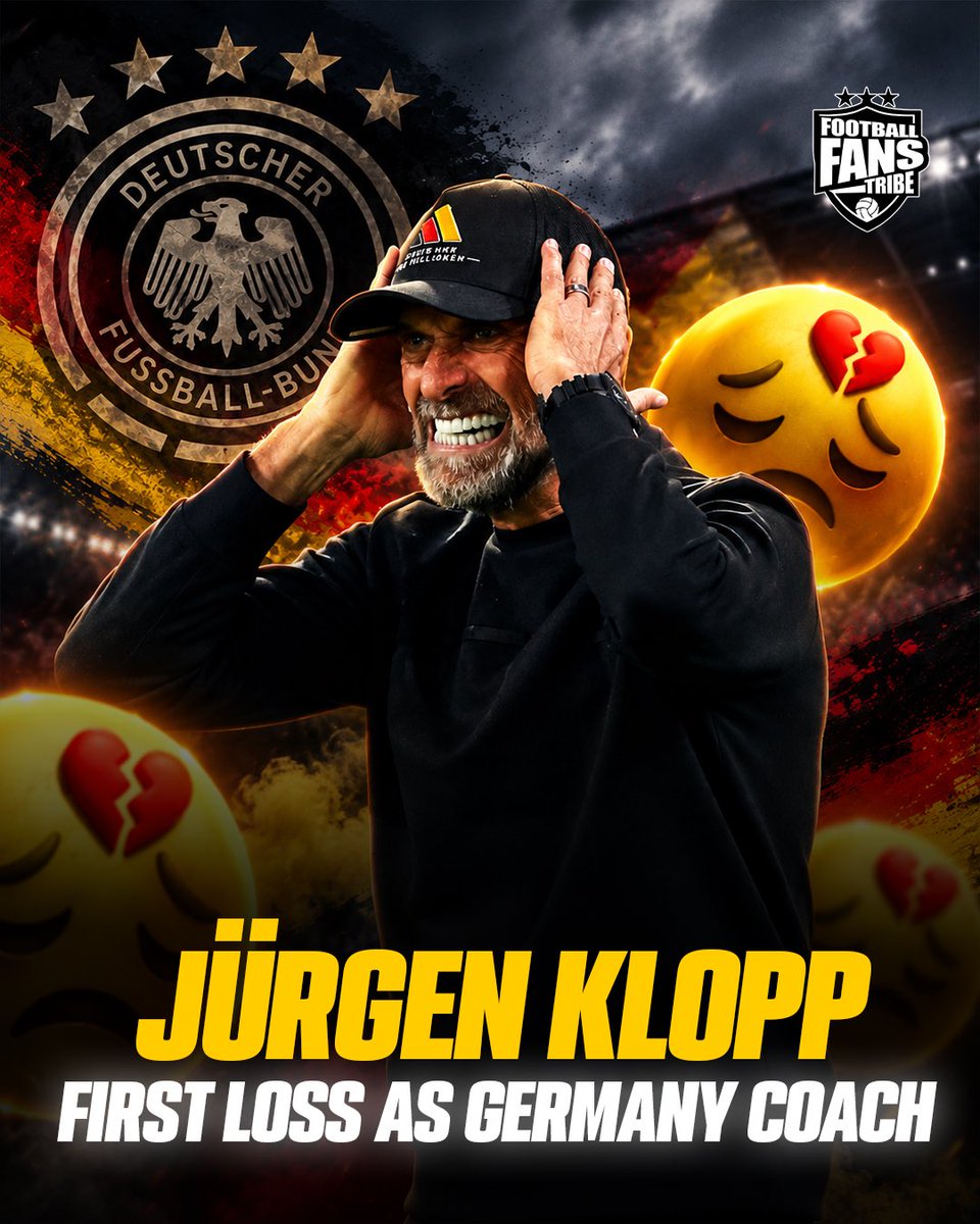 FansTribeHQ's tweet photo. 🚨😱 Jürgen Klopp tastes defeat as Germany head coach in just his second match as a deflected strike from Dimitrios Kourbelis handed Greece a stunning 1-0 win in Augsburg and the fairy tale start is over 😤❌

#Klopp #GermanyNT #nationsleague #greece #Football https://t.co/ydJkWGLK5M