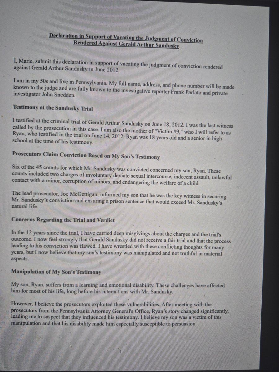 VexPith's tweet photo. INCOMING THREAD! I have the affadivt of the mother of Sabastian Paden, Victm 9 of Jerry Sandusky recanting and stating prosecutors took advantage of him and benefit from his trust (Note: she refers to Sabastian by "Ryan" his middle name in the interview) https://t.co/2tgM2ZDnxy