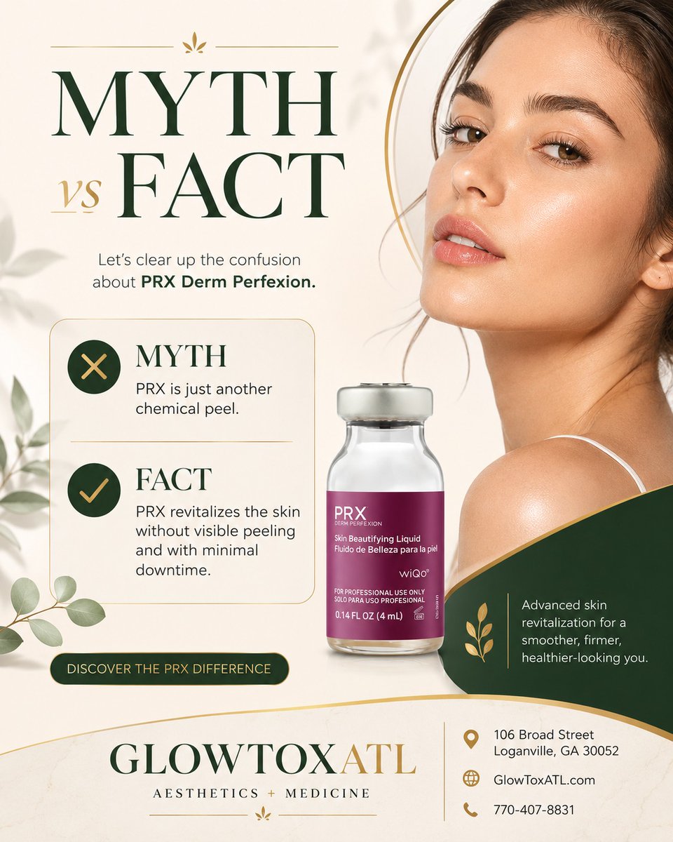 TanekaMyrelc's tweet photo. Many people think PRX is a traditional peel, but that’s a misconception. PRX Derm Perfexion revitalizes skin without visible peeling or significant downtime, helping improve texture, firmness, and radiance. Ask GlowToxATL if it’s right for you. 106 https://t.co/8PZ53fu23J