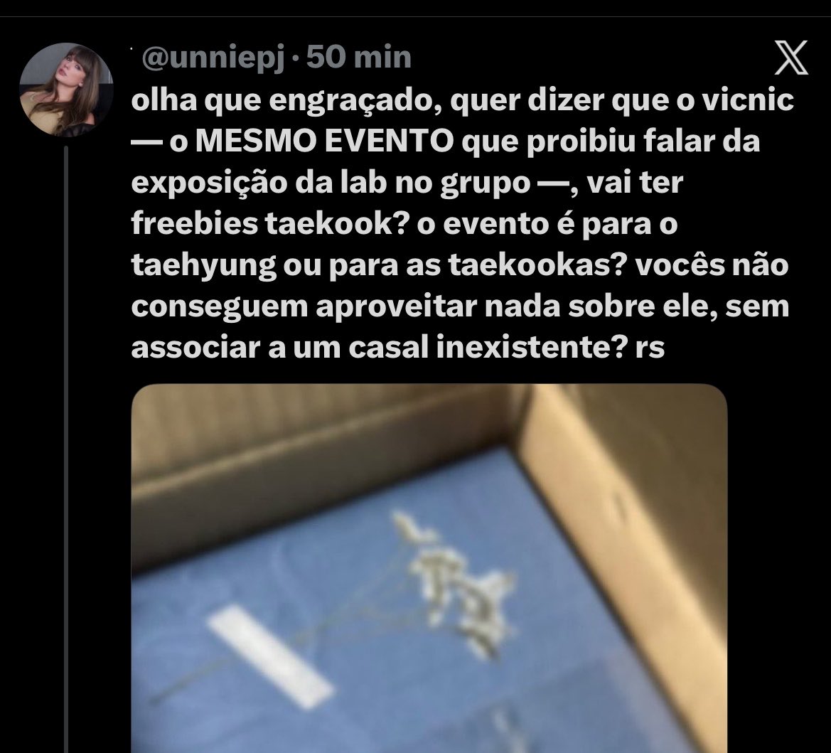 vcutblues's tweet photo. sabe o que é engraçado? esse tipo de pessoa estar em um evento de shipp (bnw) lotado de anti (tem print de anti dele falando que vai falar mal dele no evento) e quer falar de freebie pra um evento do taehyung, vcs não cansam de ser invejosas não? https://t.co/ukENFcT7SI