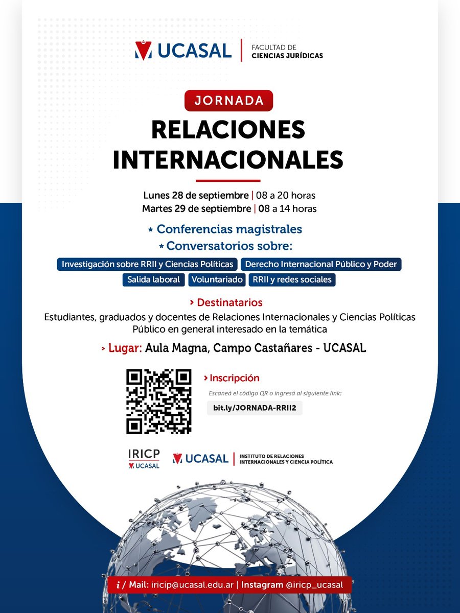 RedSAAP's tweet photo. Mañana | Jornada de Relaciones Internacionales 👨🏻‍🎓👩🏻‍🎓🌎

Organiza: @UcasalOficial 

Abierto a todo público: https://t.co/VxMqeAV0zv

📍Salta, Argentina https://t.co/33iPfyqDLt