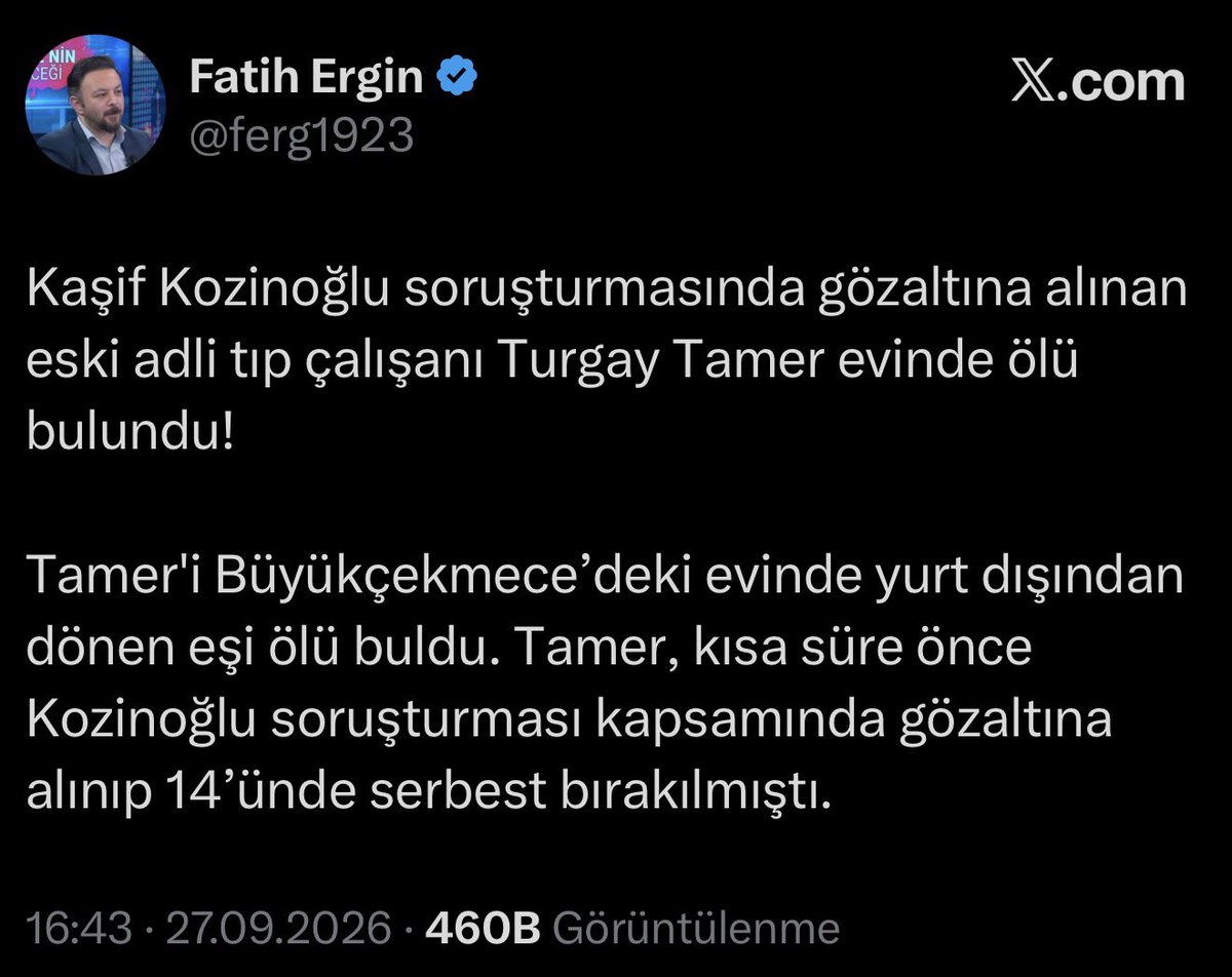 ajansmuhbir1923's tweet photo. Gazeteci Yiğit Uzun, Fatih Ergin’in gözaltına alınmasına sebep haberini paylaştı:

• Fatih Ergin, Silivri Başsavcılığı’nın talimatıyla bu paylaşım nedeniyle gözaltına alınmış.

• Turgay Tamer, sadece Kozinoğlu’nun bulunduğu cezaevinde kampüs doktoru olarak görev yapıyordu. Sehven “Adli Tıp çalışanı” olarak yazıldı.

• Bu nedenle gece yarısı Jandarma tarafından, TCK 217/A kapsamında “halkı yanıltıcı bilgiyi alenen yayma” ve TCK 218 kapsamında “basın ve yayın yoluyla işlenme” iddialarıyla GÖZALTINA alındı.

Takdir kamuoyunun.