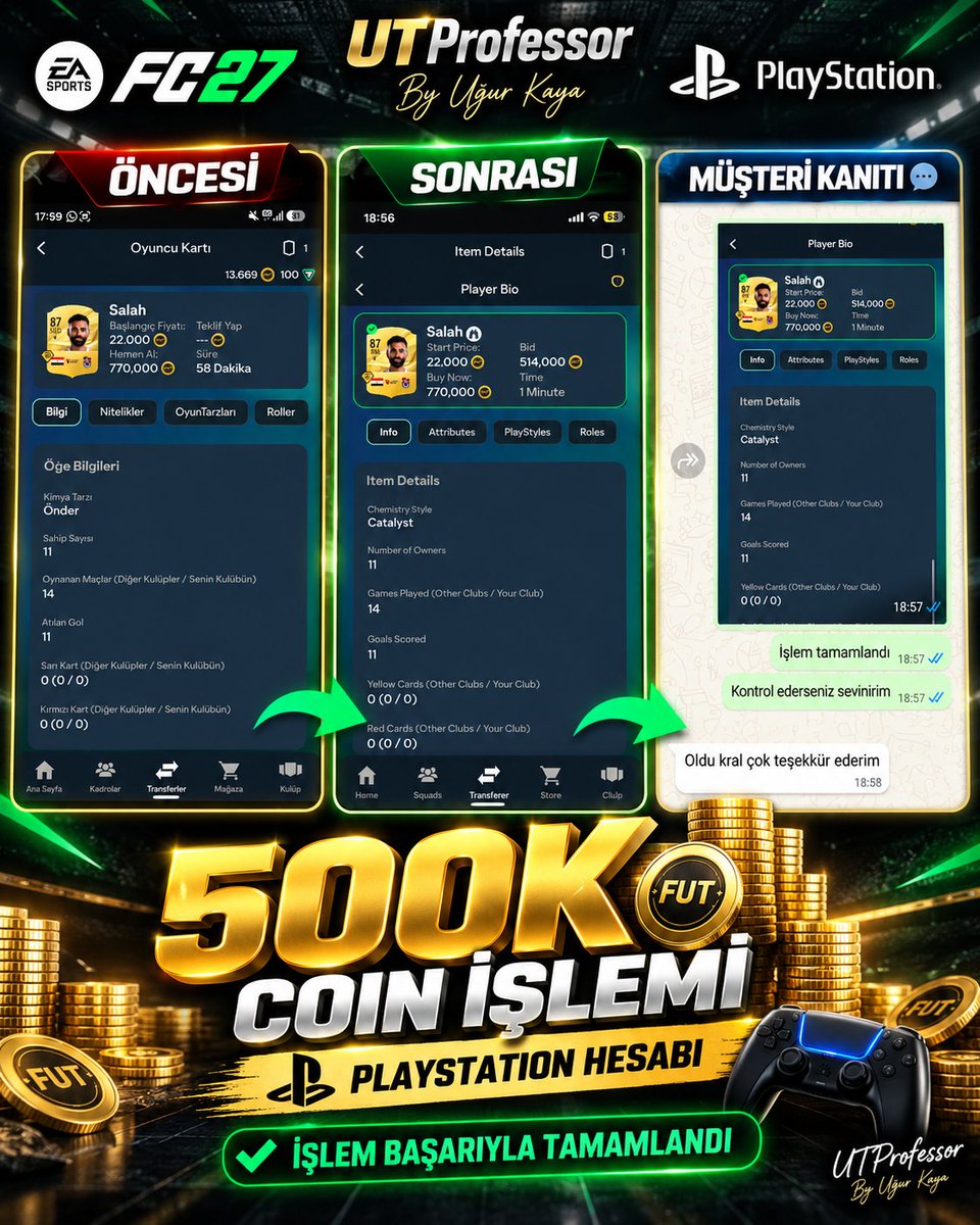 UTPCoinService's tweet photo. 🎯 Snipe işlemi başarıyla tamamlandı!
💰 500.100 Coin başarıyla aktarıldı.
🎮 Platform: PlayStation
📸 İşlem öncesi &amp; sonrası ekran görüntüleriyle kanıtlı.
UTP Snipe | Hızlı • Güvenilir • Başarılı https://t.co/QkVQqYkr3L